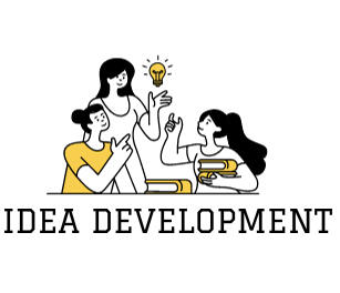 An icon with three people looking at a light bulb, underneath is written "Idea Development".